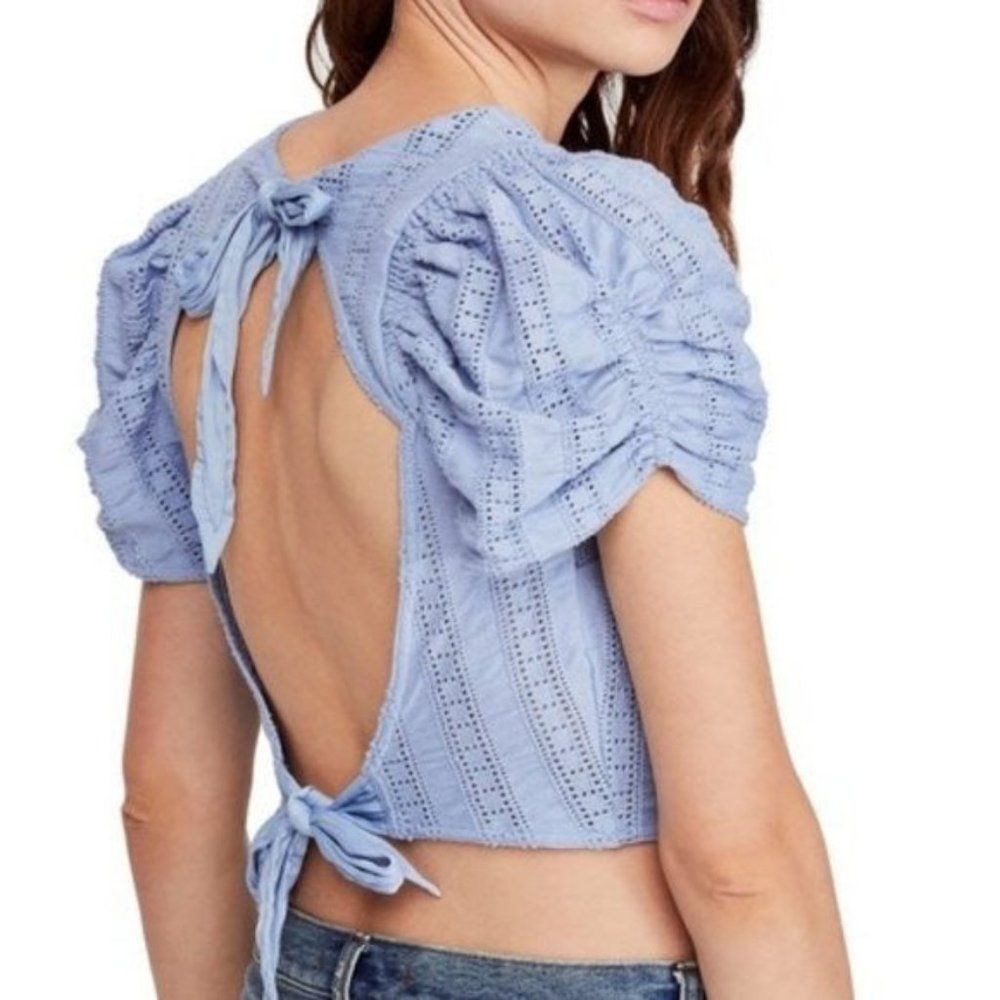 NWT Free People Puff Sleeve Top Star Struck Open Back Cottage Milkmaid Prairie